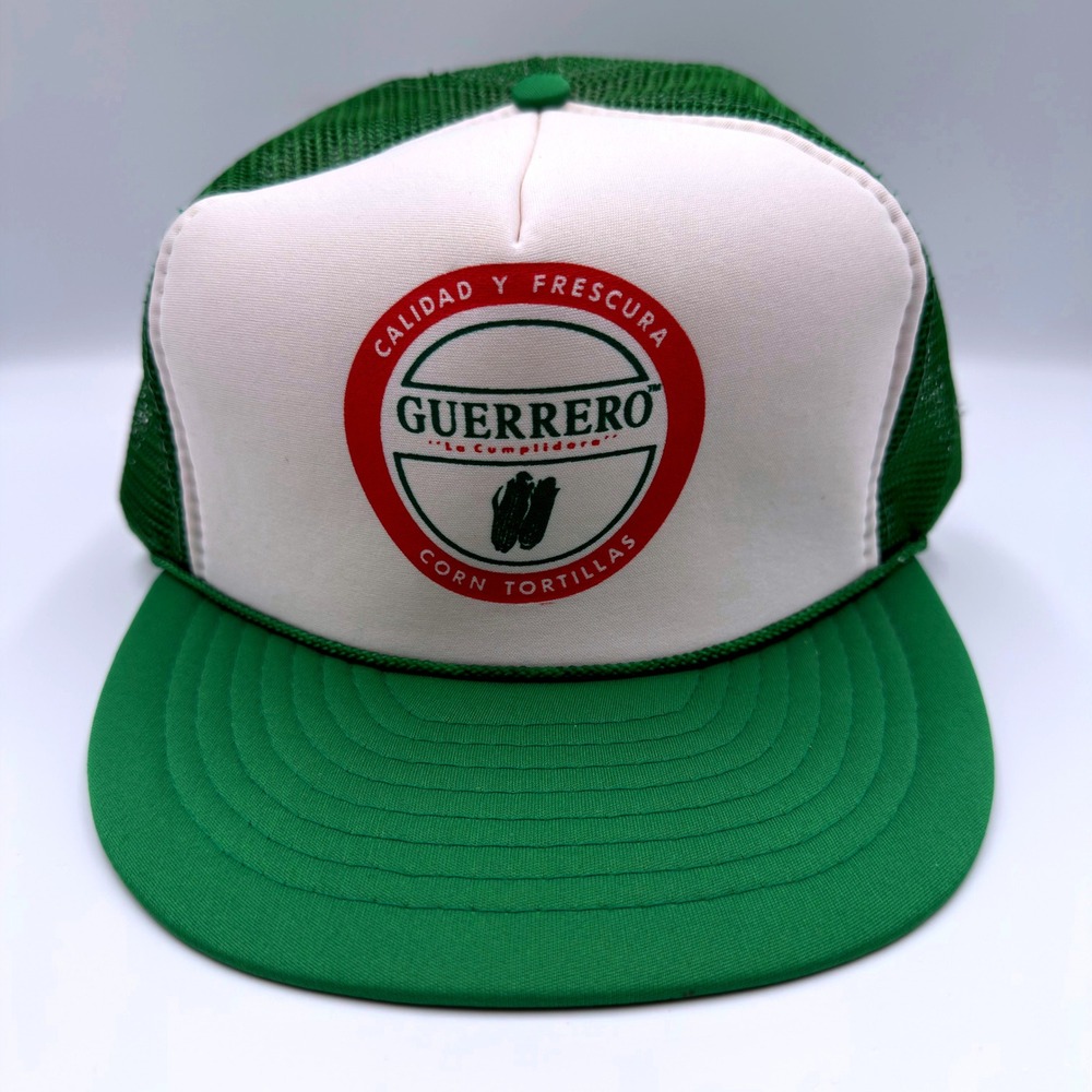 Vintage Guerrero Corn Tortillas Trucker Hat Green White Snapback Nissin Cap 80's